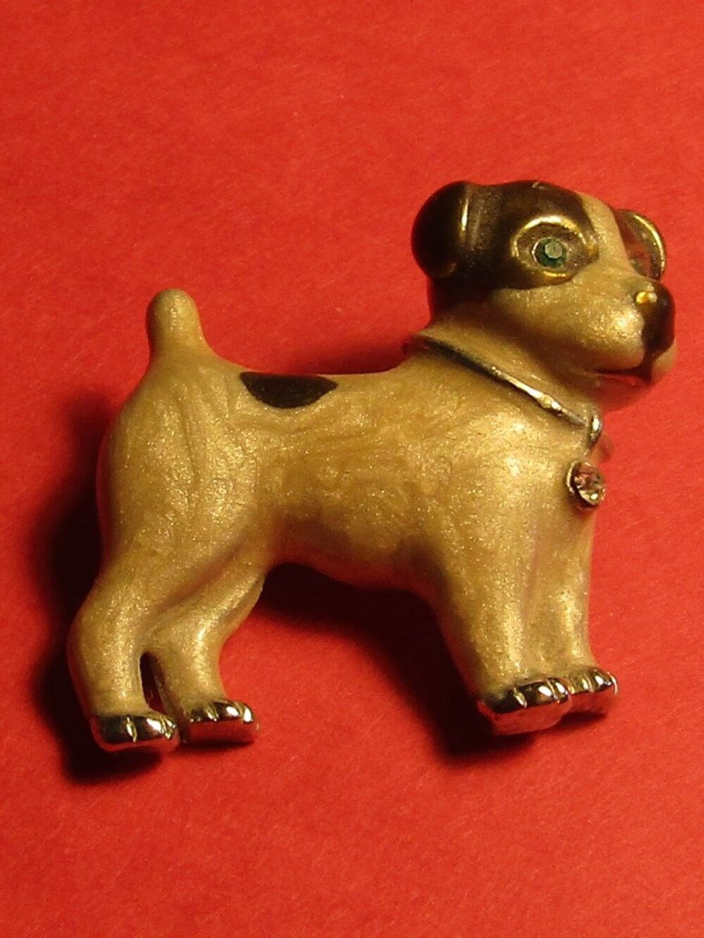 Cute JACK RUSSEL TERRIER DOG ENAMEL & Blue Rhinestone Eyes